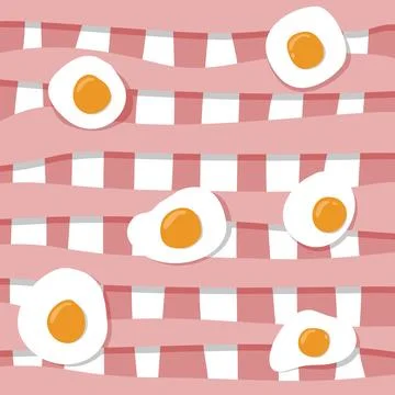 Illustration of a fried egg on a red checkered tablecloth. Food pattern element. Stock Illustration