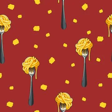 Illustration of fried noodles on a fork. Illustrazione stock