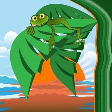 Illustration of a Frog on a Palm Leaf Stock Illustration