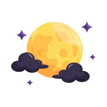 Illustration of full moon with clouds and stars イラスト素材
