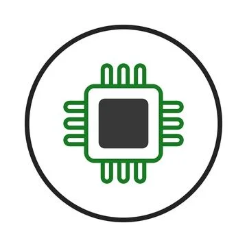 Illustration of a futuristic microchip inside a circular border showcasing .. 库存插图