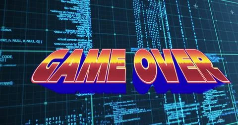 Illustration of game over text with grid pattern over computer programming Illustrazione stock