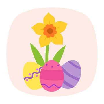 Illustration of a garden with decorated easter eggs Stock Illustration