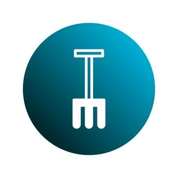 Illustration of a garden fork icon on a gradient blue circle background rep.. Stock Illustration