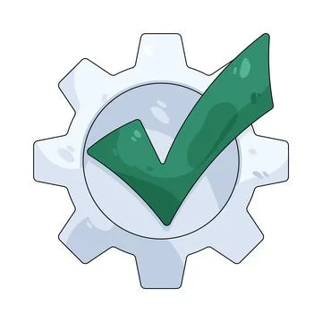 Illustration of gear with a checkmark 스톡 일러스트
