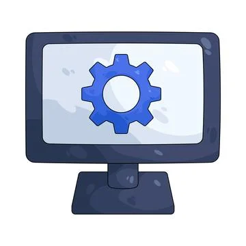 Illustration of gear with a computer Stock Illustration