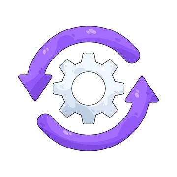Illustration of gear with a refresh symbol Illustrazione stock