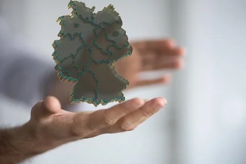 Illustration of of germany map network above the hand Ilustração Stock