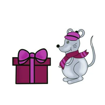 Illustration of a gift in a box and a mouse Stock Illustration