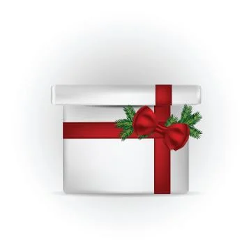 Illustration of gift box with red bow and pine tree branch Stock Illustration