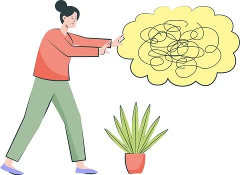 Illustration of Girl Refusing Clumps of Tangled Threads Stock Illustration