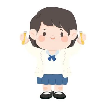 Illustration of Girl Scientist Holding Test Tubes Stock Illustration