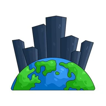 Illustration of globe with buildings Ilustración de archivo