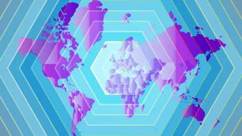 Illustration of globe map with geometric shapes pattern imposed. Illustrazione stock
