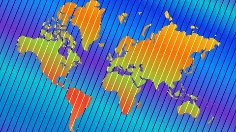 Illustration of globe map with geometric shapes pattern imposed. Stock Illustration