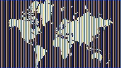 Illustration of globe map with geometric shapes pattern imposed. Illustrazione stock