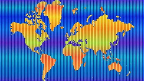 Illustration of globe map with geometric shapes pattern imposed. Illustrazione stock