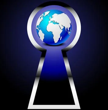 Illustration of a globe seen through a key hole Stock Illustration
