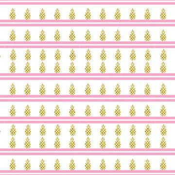 An illustration of golden pineapple patterns on a white background with pink  Stock Illustration