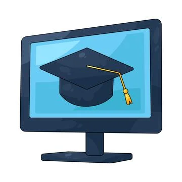 Illustration of graduation cap on a computer screen Illustrazione stock