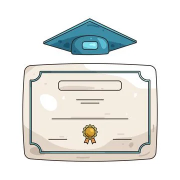 Illustration of graduation certificate with a cap Stock Illustration