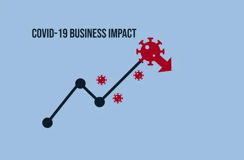 An illustration of graph and coronavirus with text COVID-19 BUSINESS IMPACT Stock Illustration
