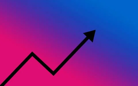 Illustration of graph with black arrow on gradient magenta and blue backdrop Stock Illustration