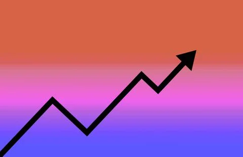 Illustration of graph with black arrow on gradient red and blue backdrop Stock Illustration