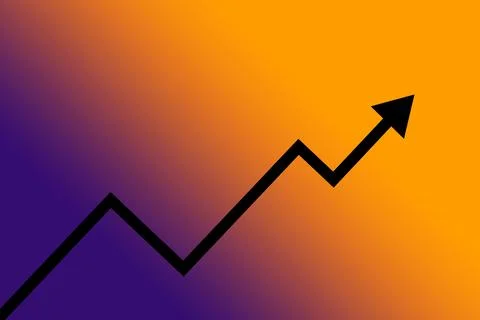 Illustration of graph with black arrow on gradient orange and purple backdrop Stock Illustration