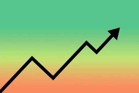 Illustration of graph with black arrow on gradient orange and green backdrop Stock Illustration
