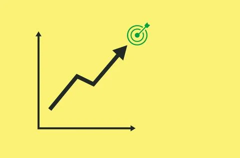 An illustration of graph growing up to the target. Movement, growth and progr Stock Illustration