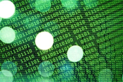 Illustration of green binary code on bokeh background Stock Illustration