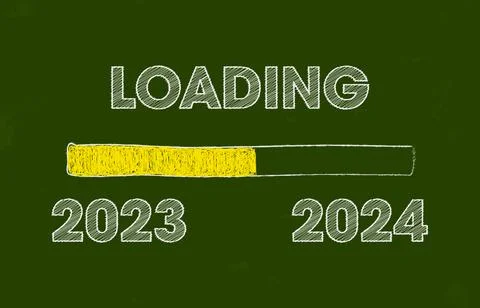 Illustration of a green board with the message loading 2023 - 2024. Illustrazione stock