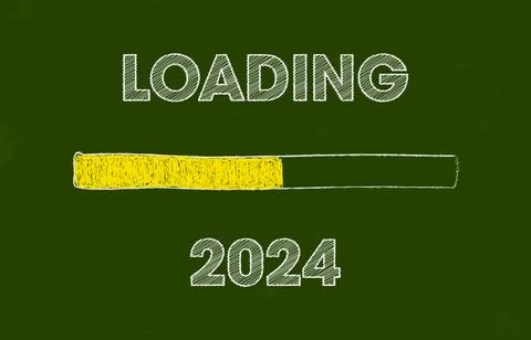 Illustration of a green board with the message loading 2024. Illustrazione stock