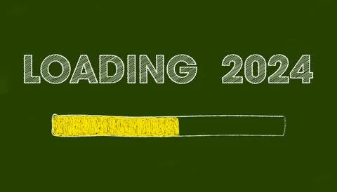 Illustration of a green board with the message loading 2024. Illustrazione stock