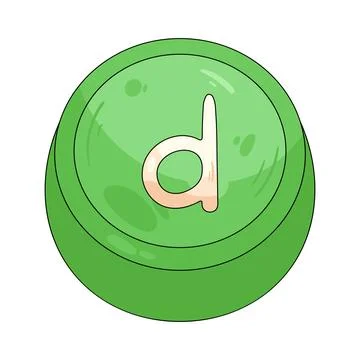Illustration of green rounded keycap displaying the letter D Stock Illustration