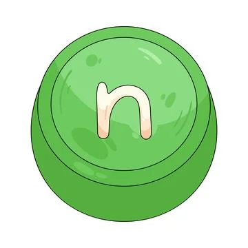 Illustration of green rounded keycap featuring the letter N Stock Illustration