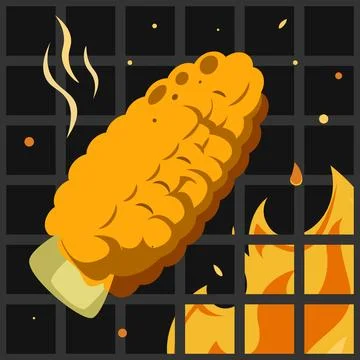 Illustration of grilled corn being roasted on a grill net Stock Illustration