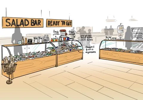 Illustration of a grocery store interior Stock Illustration