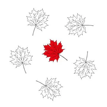 Illustration of a group of black and colored maple leaves isolated on a white Stock Illustration