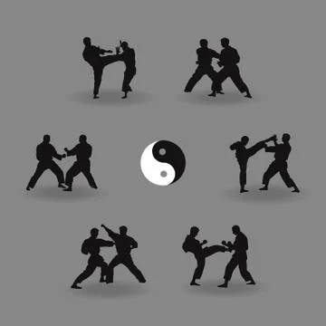 Illustration, group of men karate demonstrate. Stock Illustration
