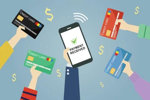 Illustration of group people holding cashless payment Stock Illustration
