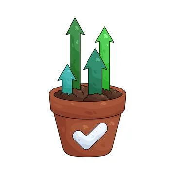 Illustration of growth arrow sprouting from a pot Illustrazione stock