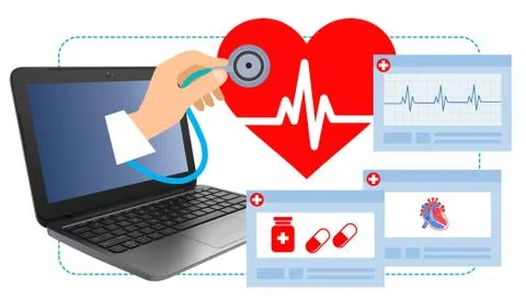 Illustration of hacker is accessing online protected healthcare information Stock Illustration