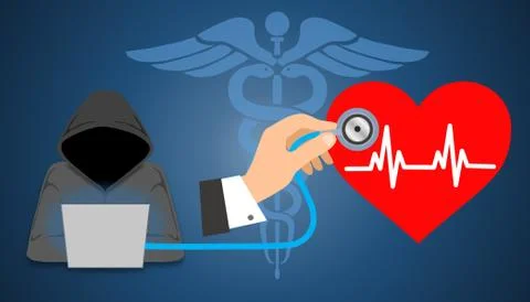 Illustration of hacker is accessing online protected healthcare information Stock Illustration