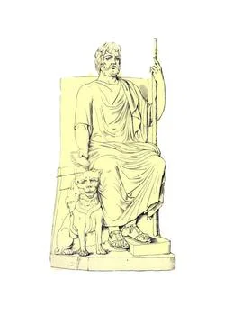 An illustration of Hades on the throne with Cerberus isolated on a white back Stock Illustration