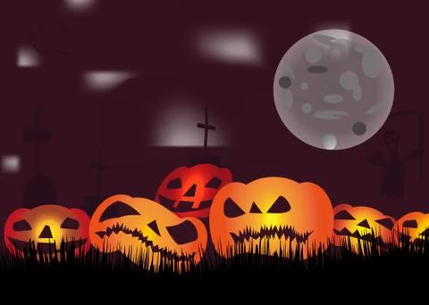 Illustration Halloween background with Jack O Lanterns, Ghosts Stock Illustration