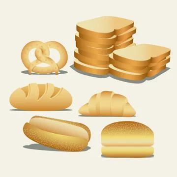 Illustration of hamburger bread, classic bread, croissant, chopped bread, hot Stock Illustration
