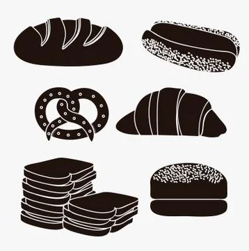 Illustration of hamburger bread, classic bread, croissant, chopped bread, hot Illustrazione stock