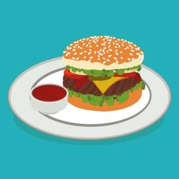 Illustration of  hamburger on a plate Stock Illustration